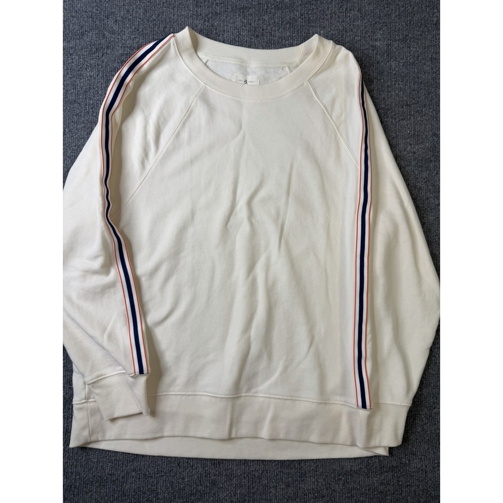 Lou & Grey Ivory Sweatshirt Medium Striped Sleeve Raglan Pullover Athleisure - Picture 1 of 9